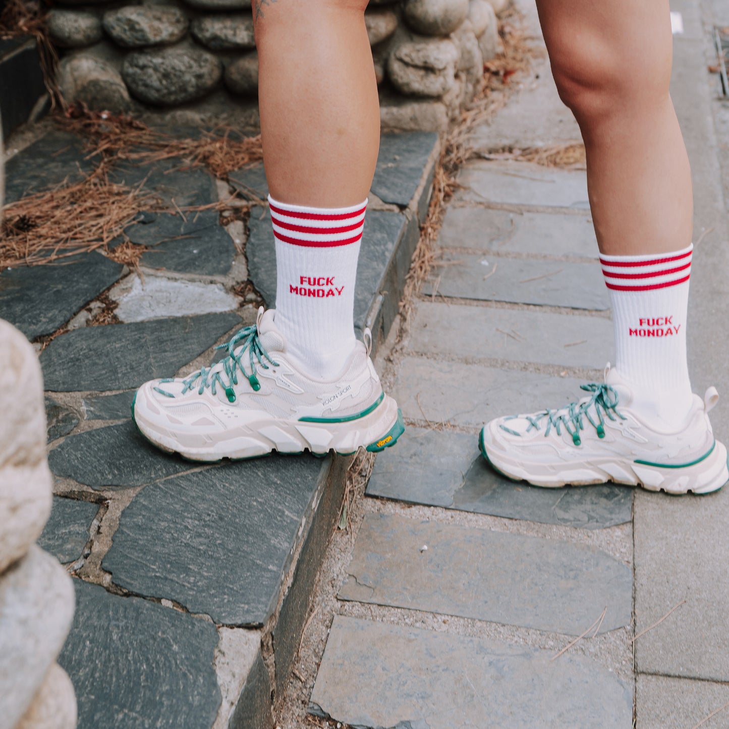 FUCK MONDAY RED - WHITE SOCKS
