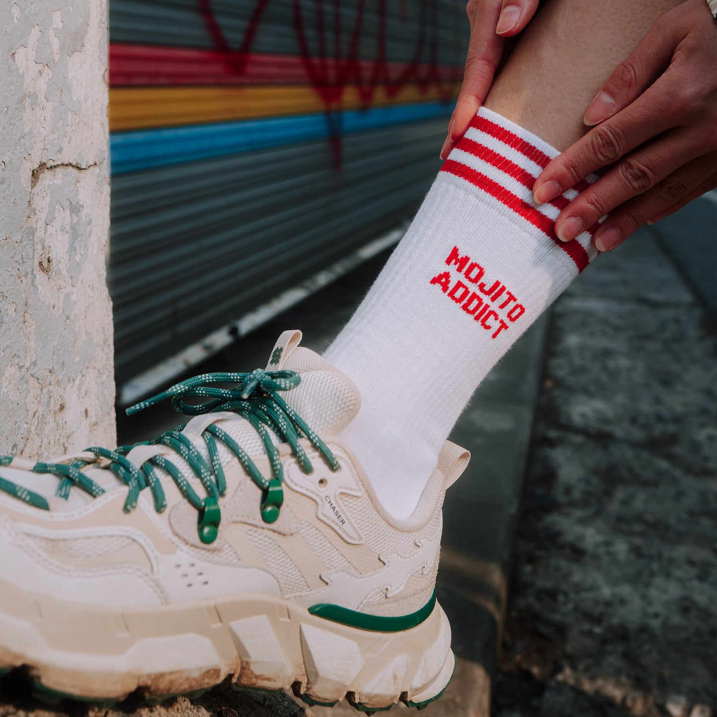 MOJITO ADDICT RED - WHITE SOCKS