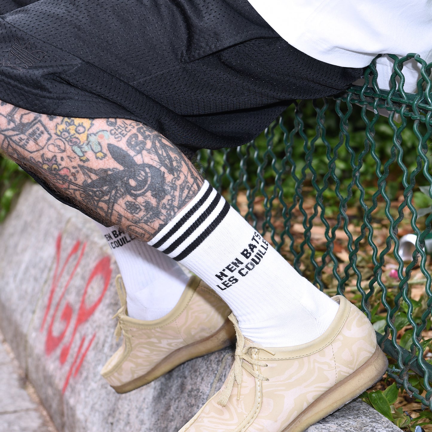 M'EN BATS LES COUILLES BLACK - WHITE SOCKS