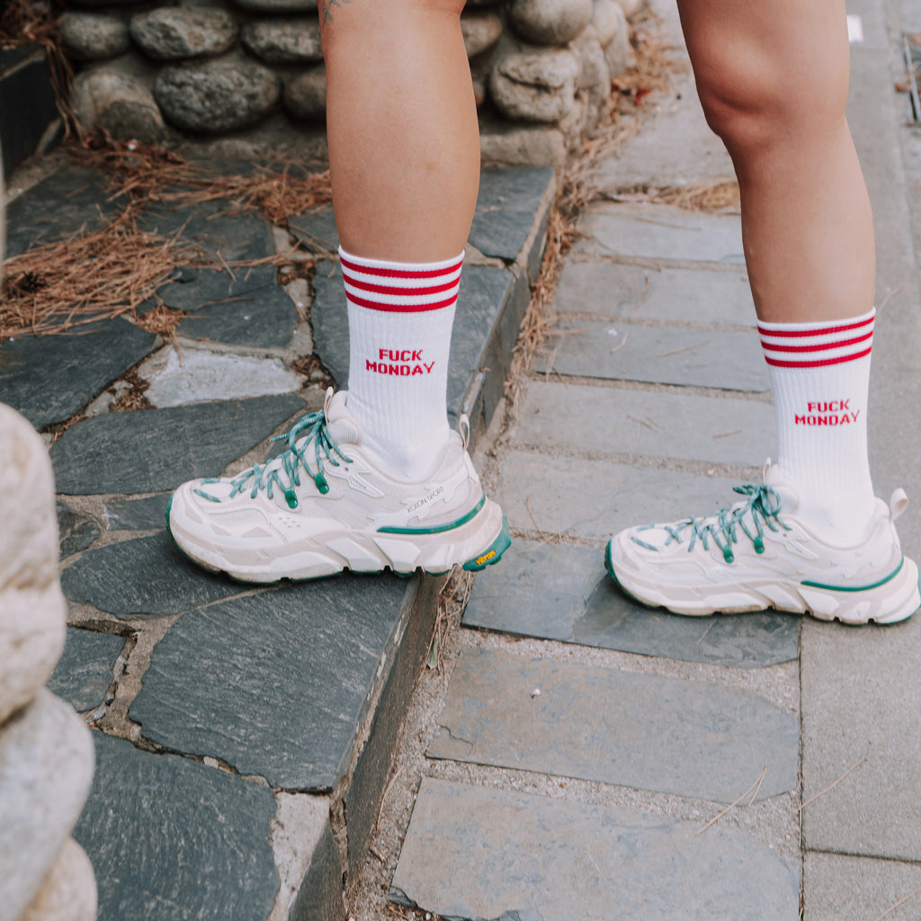 FUCK MONDAY RED - WHITE SOCKS