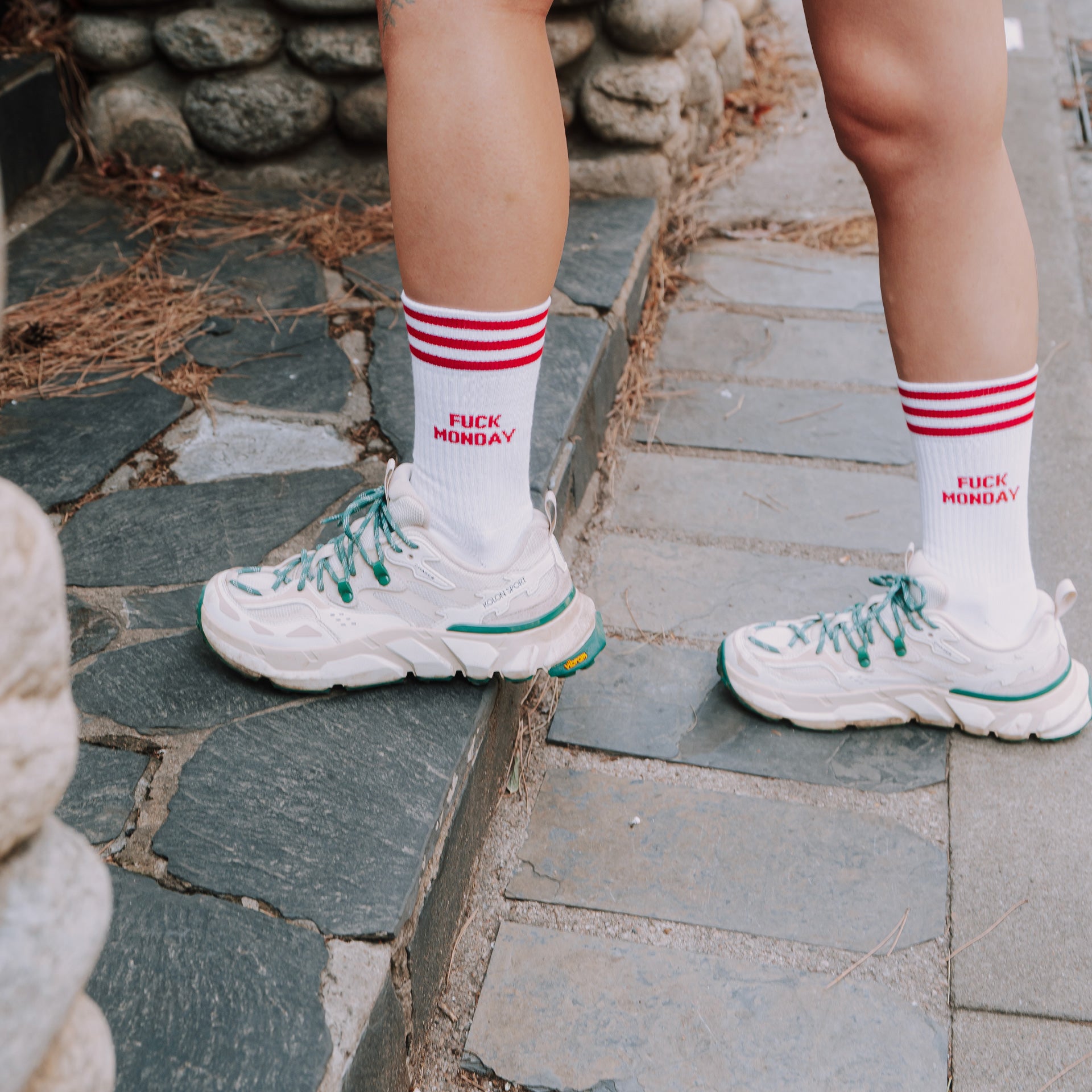 FUCK MONDAY RED - WHITE SOCKS